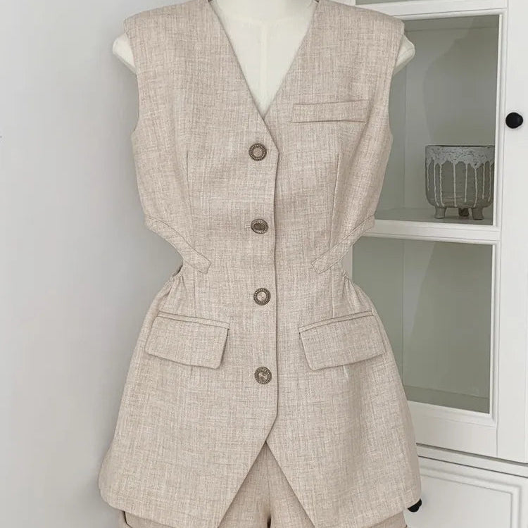 Autumn England Style Elegant Fashion 3 Piece Pant Sets For Women Korean Casual Blazer Coat + Vest Top + High Waist Short Sets