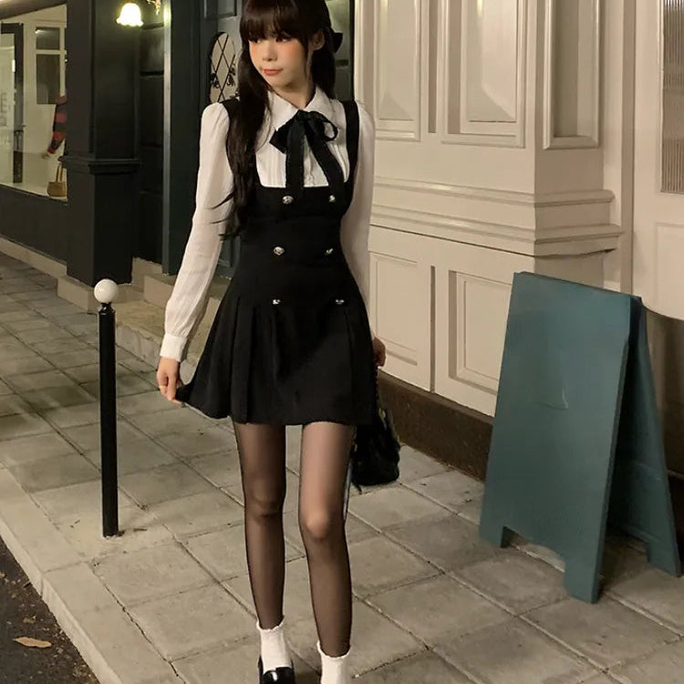 Autumn Fake Two Dress Women Slim Chic Long Sleeve Bow Casual Y2k Mini Dress Female Korean Fashion Elegant Short Party Dress