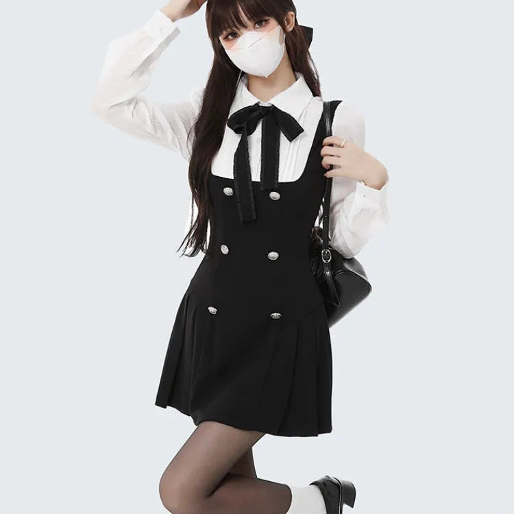 Autumn Fake Two Dress Women Slim Chic Long Sleeve Bow Casual Y2k Mini Dress Female Korean Fashion Elegant Short Party Dress