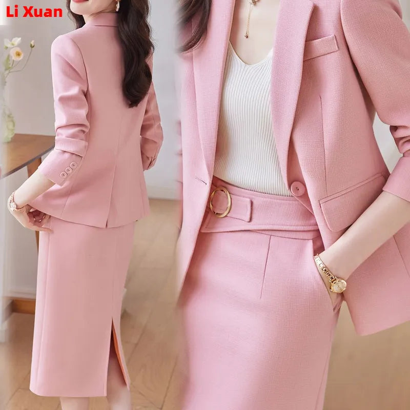 Autumn Formal Blazer Skirt Sets Outfits Korean Female Business Womens Office Ladies Work Jacket Suit 2-piece Set 2024 Winter New