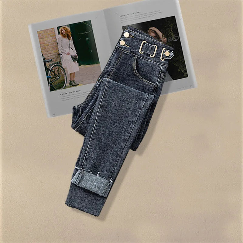 Autumn Increased Size Korean Popular Chiffon Shirt Knitted Sweater Jeans Three Piece Elegant Women's Pants Set Tracksuit blue jeans