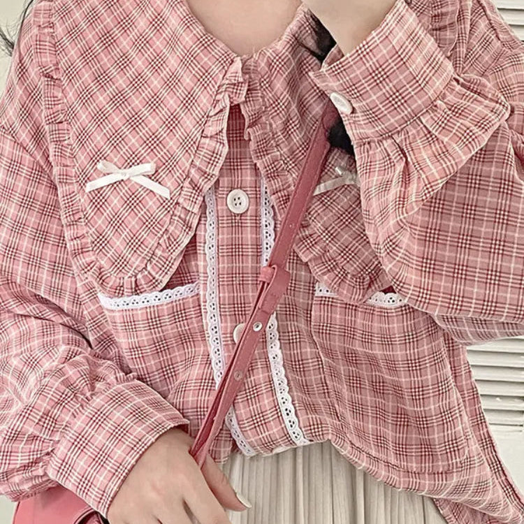 Autumn Japanese Kawaii 3 Piece Set Women Bow Sweet Elegant Party Midi Skirt Suit Female Korean Fashion Pink Plaid Cute Sets 2024