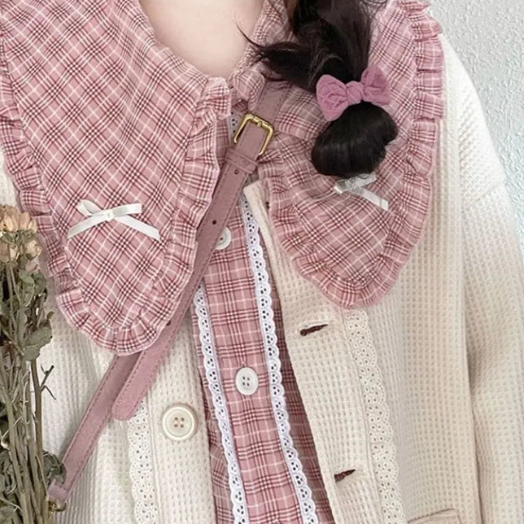 Autumn Japanese Kawaii 3 Piece Set Women Bow Sweet Elegant Party Midi Skirt Suit Female Korean Fashion Pink Plaid Cute Sets 2024