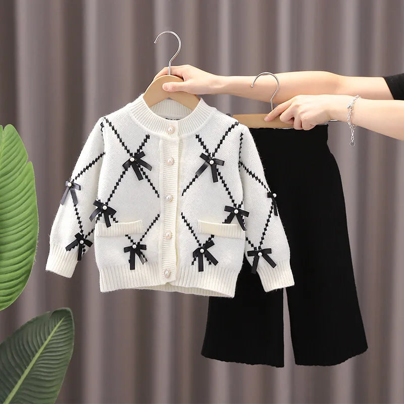 Autumn Kids Christmas Clothes JK Skirt Short 2 Pcs Red Sweater Clothes Girls Knit 2-7Y Christmas Children Dress Cute Bunny White