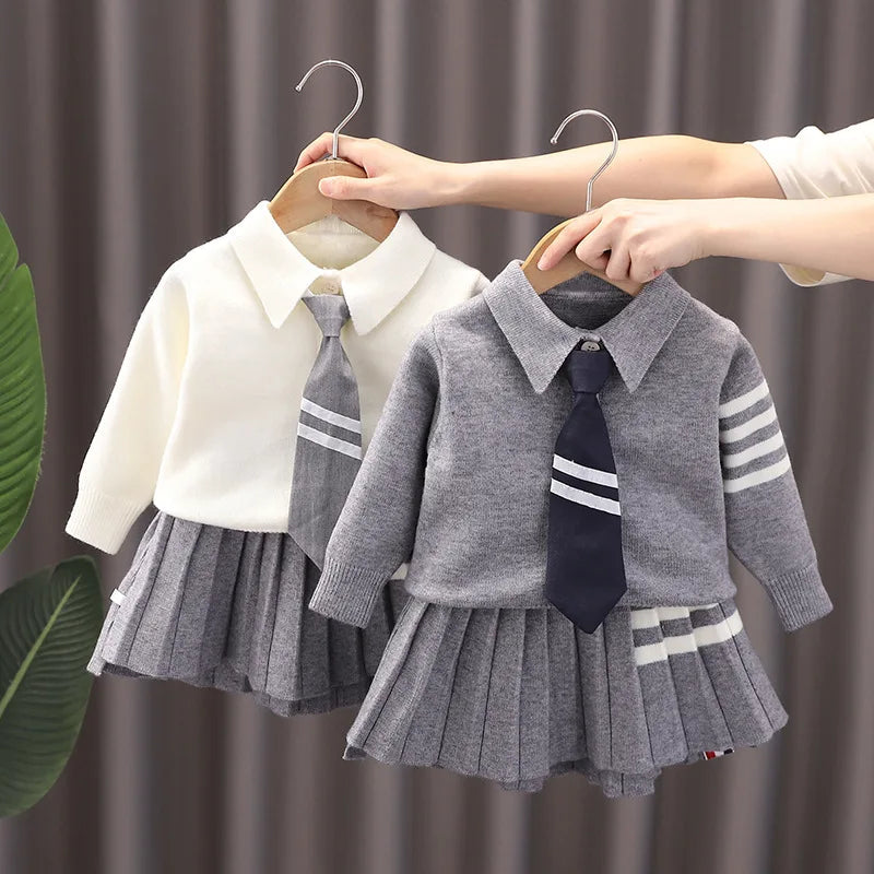 Autumn Kids Christmas Clothes JK Skirt Short 2 Pcs Red Sweater Clothes Girls Knit 2-7Y Christmas Children Dress Cute Bunny