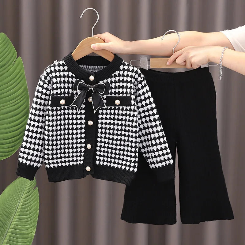 Autumn Kids Christmas Clothes JK Skirt Short 2 Pcs Red Sweater Clothes Girls Knit 2-7Y Christmas Children Dress Cute Bunny Black