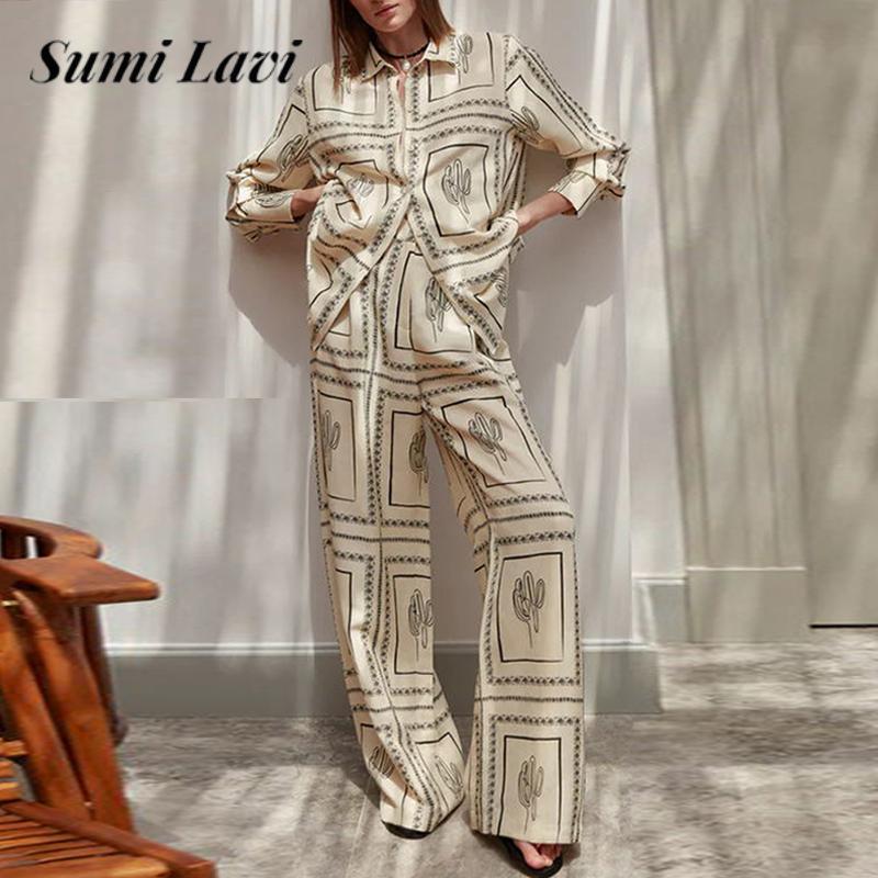 Autumn Long Sleeve Shirt and Pants Set Fashion Ladies Pattern Printed Shirt Set Casual Women Comfortable Homewear Two Piece Set