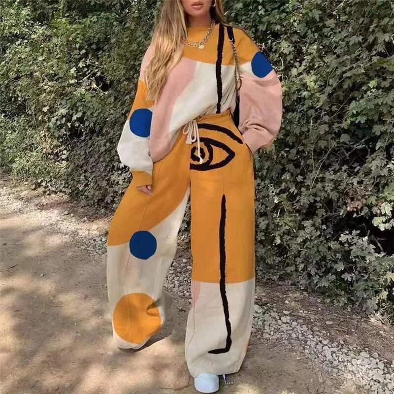 Autumn Loose Fleece Sweatshirt Outfits Women O-neck Top Pullover & Drawstring Pants Sport Tracksuit Winter Long Sleeve Suit Sets