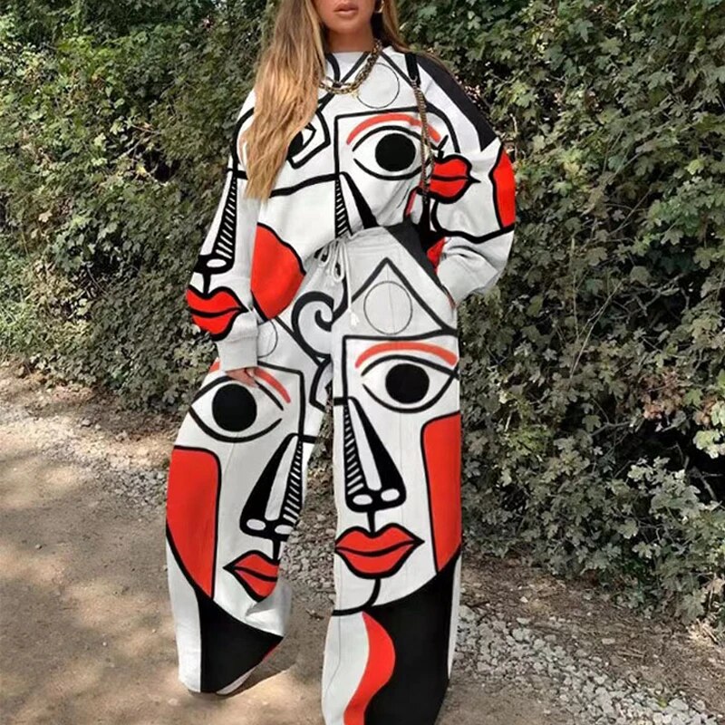 Autumn Loose Fleece Sweatshirt Outfits Women O-neck Top Pullover & Drawstring Pants Sport Tracksuit Winter Long Sleeve Suit Sets