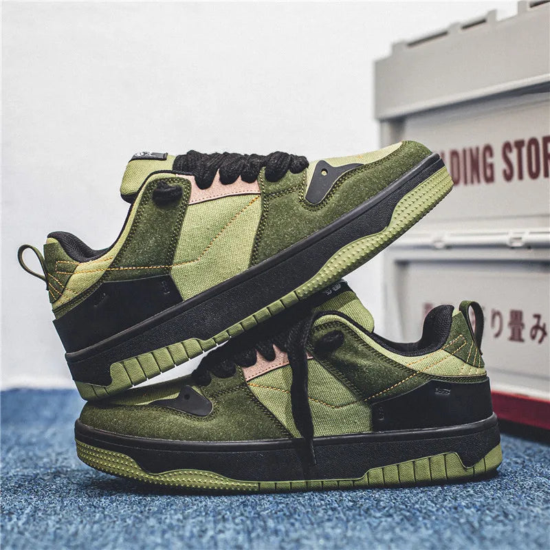 Autumn Men's Shoes Versatile Niche Trendy Sports Shoes Color Matching Thick Sole Fashion Casual Shoes Black Green