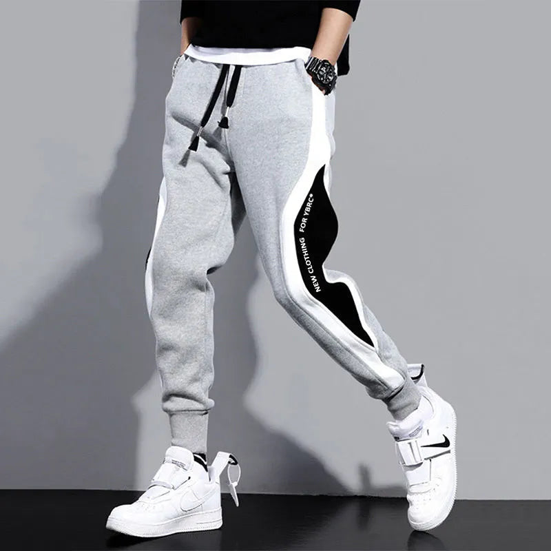 Autumn Men's Wide Loose Casual Pants Mens Patchwork Nine-point Sports Elastic Rope Breathable Tie-foot Trousers