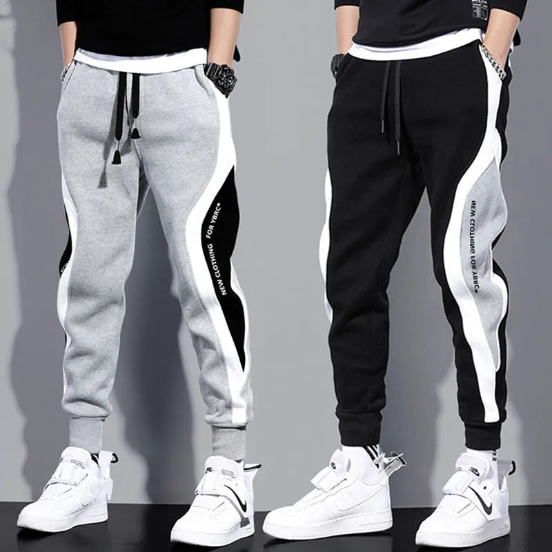 Autumn Men's Wide Loose Casual Pants Mens Patchwork Nine-point Sports Elastic Rope Breathable Tie-foot Trousers