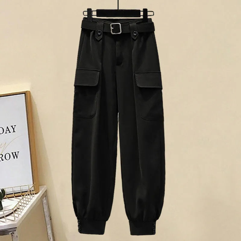Autumn New Loose Casual Shirt Personalized Bra Work Clothes Wide Leg Trousers Three Piece Elegant Women's Pants Set black pants