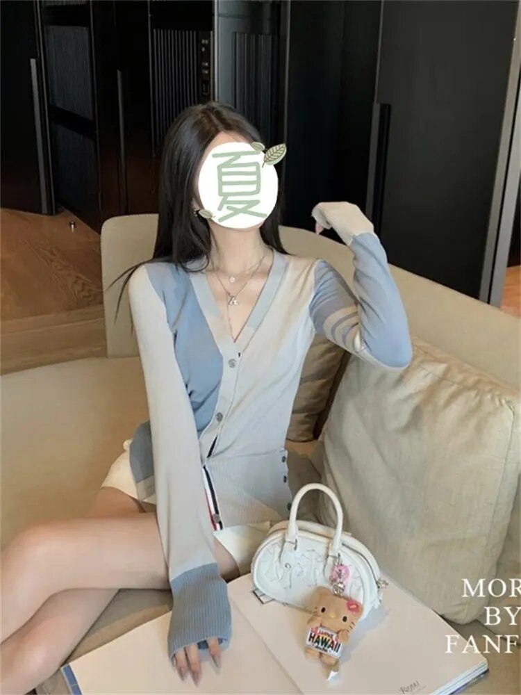 Autumn Pure Cotton Sweater Women's Stripe Embroidery Top Single Row Button Cuff High Elastic Polo Collar Pull Height Luxury 2024