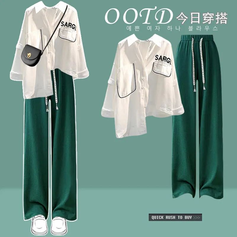 Autumn Set Women's New Large Fashion Shirt Versatile Casual Pants Two Piece Set Fall Two Piece Outfits for Women Pant Sets