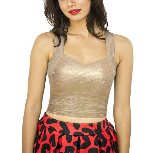 Autumn Sexy Gold Silver Women Bandage Top Spaghetti Strap Bandage V Neck Vest Tank Top Knitted Bandage Club Vest