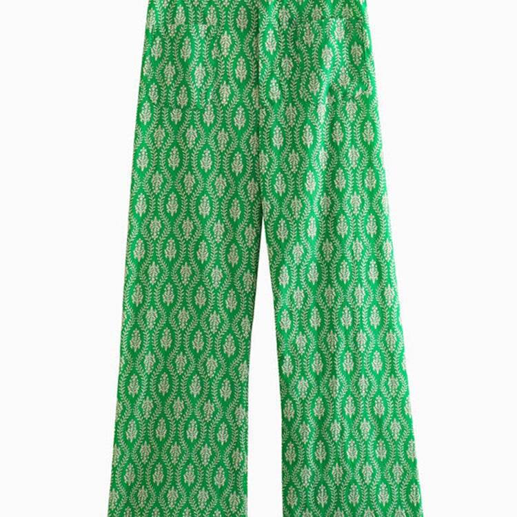 Autumn Vintage Floral Printed Long Pants Suits For Women Tied Hem Crop Top Wide Leg Loose Pants Female 2 Piece Sets Outfits