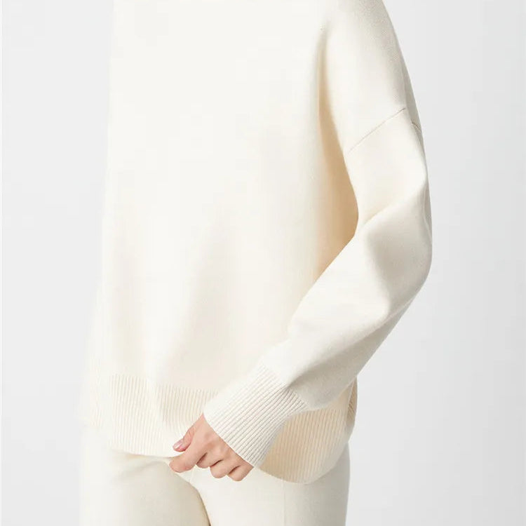 Autumn Winter 2 Pieces Oversize Women's Sets Knitted Tracksuit Half Turtleneck Sweater and Wide Leg Jogging Pants Suits 2024