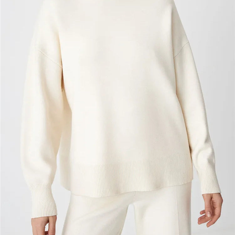 Autumn Winter 2 Pieces Oversize Women's Sets Knitted Tracksuit Half Turtleneck Sweater and Wide Leg Jogging Pants Suits 2024