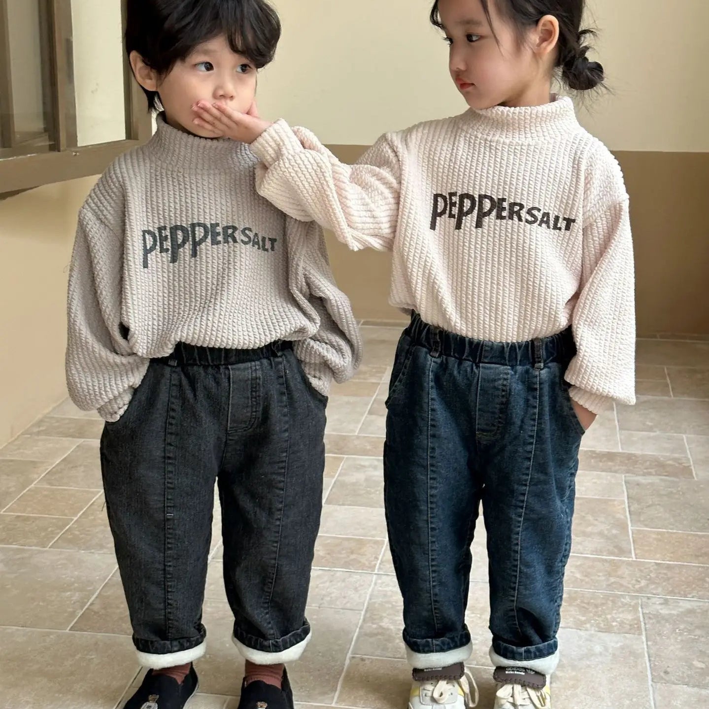 Autumn Winter Boy Children Plus Velvet Warm Jeans Retro Girl Baby Fleece Thicken Denim Pants Kid Cotton Casual Trousers Clothes