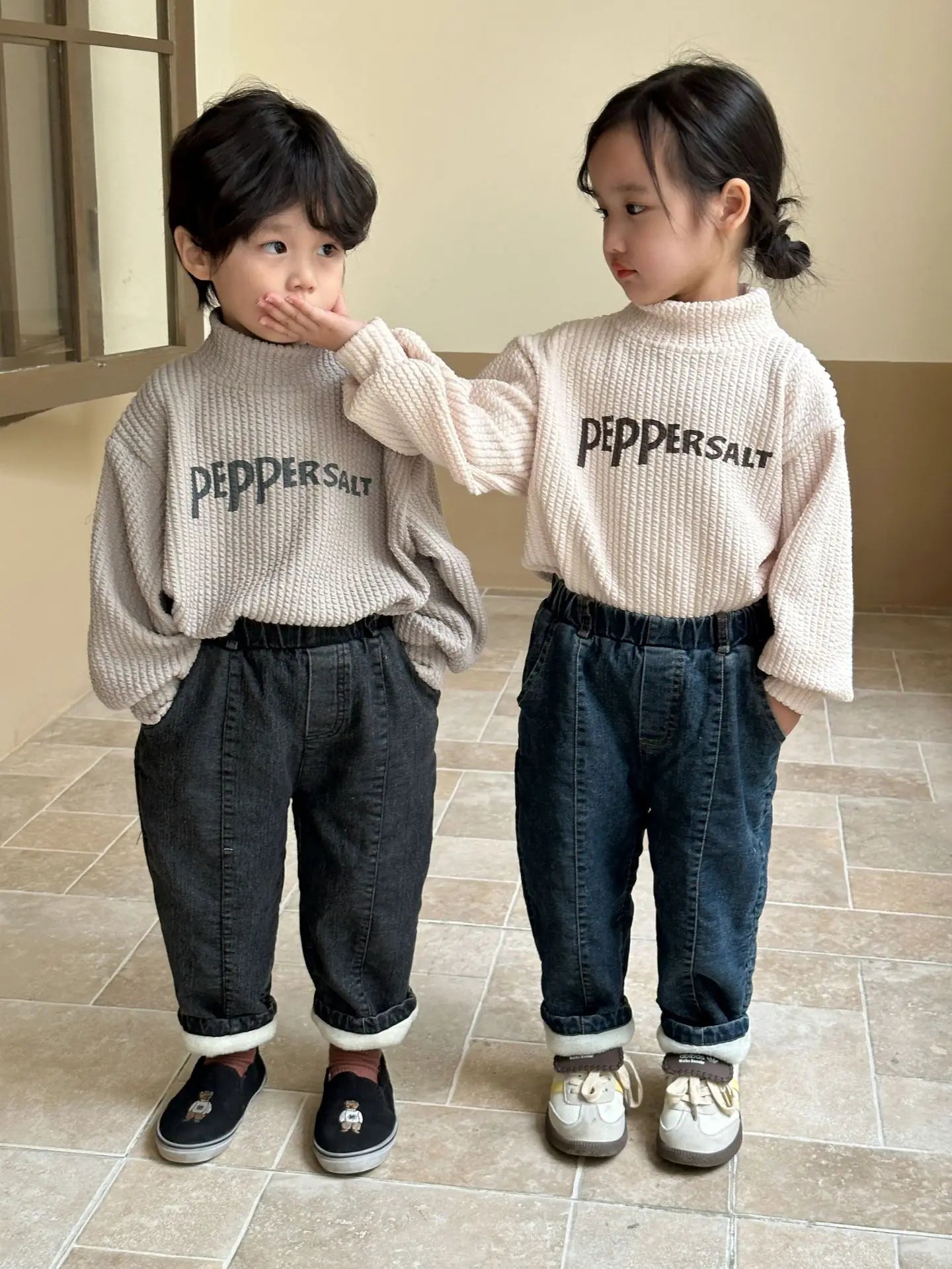 Autumn Winter Boy Children Plus Velvet Warm Jeans Retro Girl Baby Fleece Thicken Denim Pants Kid Cotton Casual Trousers Clothes