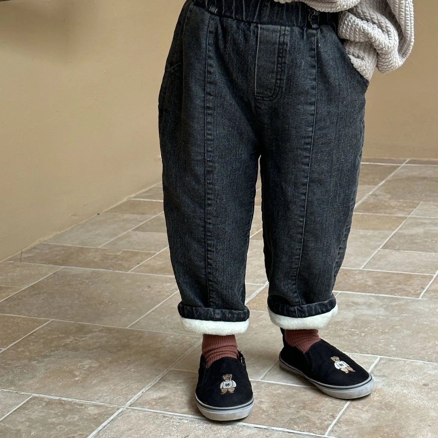 Autumn Winter Boy Children Plus Velvet Warm Jeans Retro Girl Baby Fleece Thicken Denim Pants Kid Cotton Casual Trousers Clothes