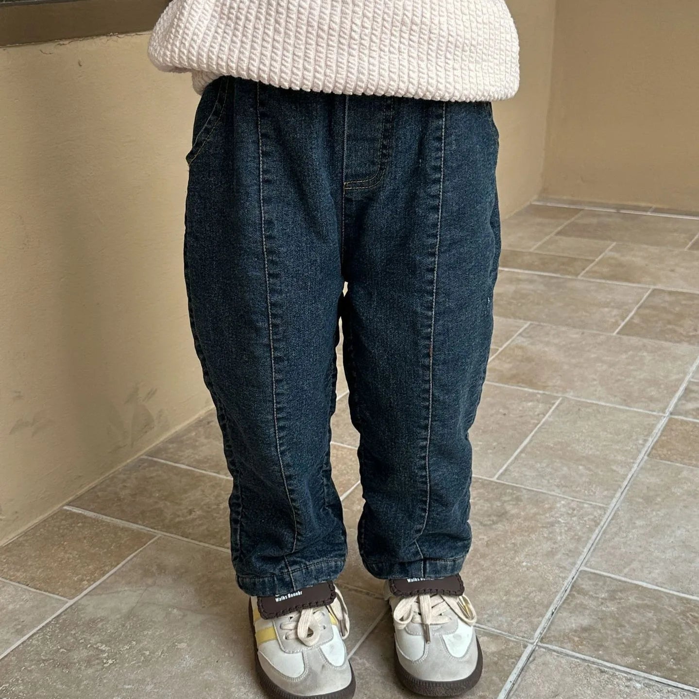 Autumn Winter Boy Children Plus Velvet Warm Jeans Retro Girl Baby Fleece Thicken Denim Pants Kid Cotton Casual Trousers Clothes