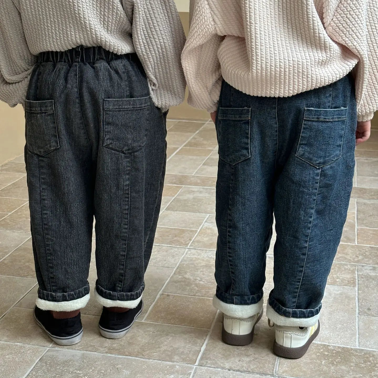 Autumn Winter Boy Children Plus Velvet Warm Jeans Retro Girl Baby Fleece Thicken Denim Pants Kid Cotton Casual Trousers Clothes