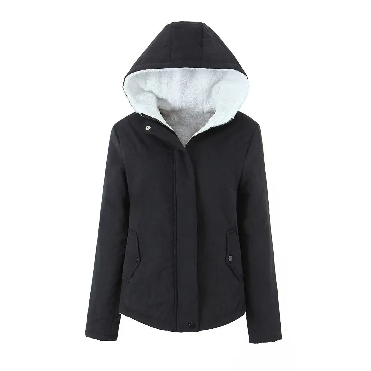 Autumn Winter Cotton Wool and Thick Women Hooded Coat College Style Long-sleeved Bread Coat Padded Jacket black