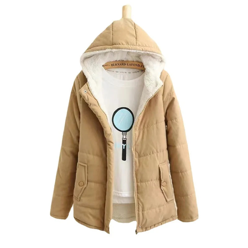 Autumn Winter Cotton Wool and Thick Women Hooded Coat College Style Long-sleeved Bread Coat Padded Jacket