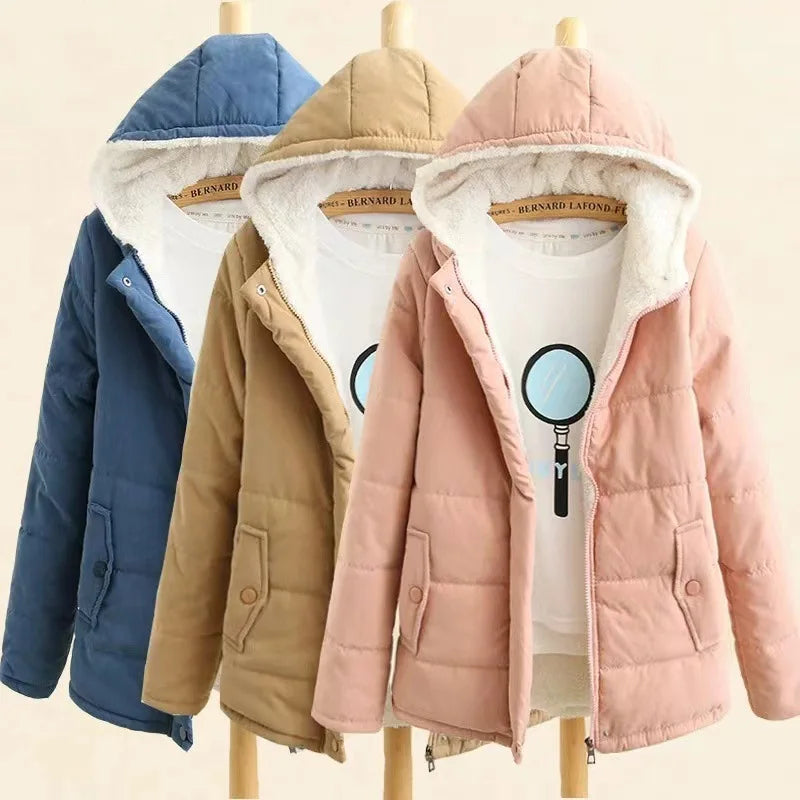 Autumn Winter Cotton Wool and Thick Women Hooded Coat College Style Long-sleeved Bread Coat Padded Jacket