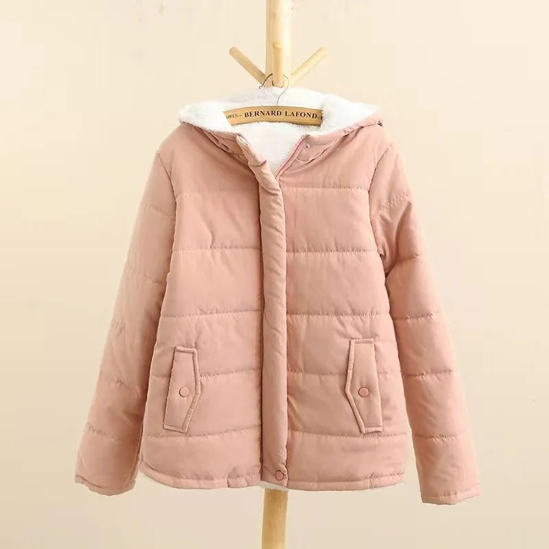 Autumn Winter Cotton Wool and Thick Women Hooded Coat College Style Long-sleeved Bread Coat Padded Jacket