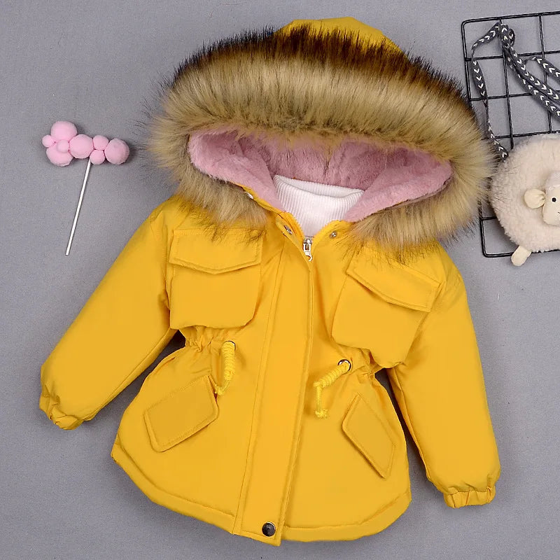 Autumn Winter Fur Collar Children Thick Warm Jackets Girls Warm Kids Down Coats Girl 2-8 Years Outerwear Kids Clothing
