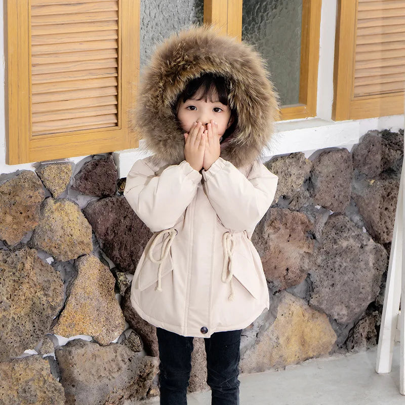 Autumn Winter Fur Collar Children Thick Warm Jackets Girls Warm Kids Down Coats Girl 2-8 Years Outerwear Kids Clothing