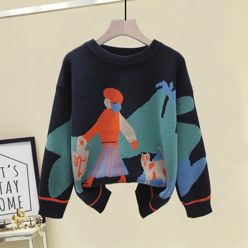 Autumn Winter Long Sleeve Knitted Loose Pullover Sweater+Women High Waist A Line Skirt Knitted 2 Piece Set