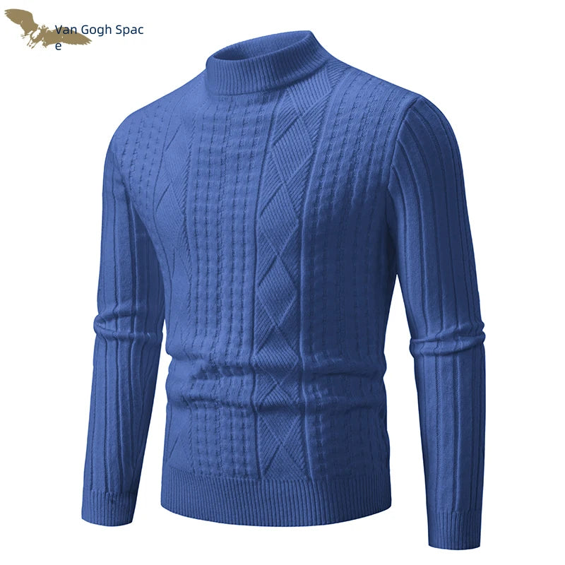 Autumn Winter Men's Solid Color Pullover Knitted Sweater Thick Stripes Sweaters Clothing