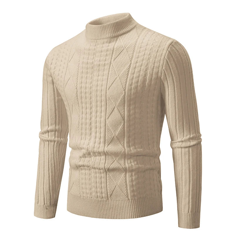 Autumn Winter Men's Solid Color Pullover Knitted Sweater Thick Stripes Sweaters Clothing Khaki
