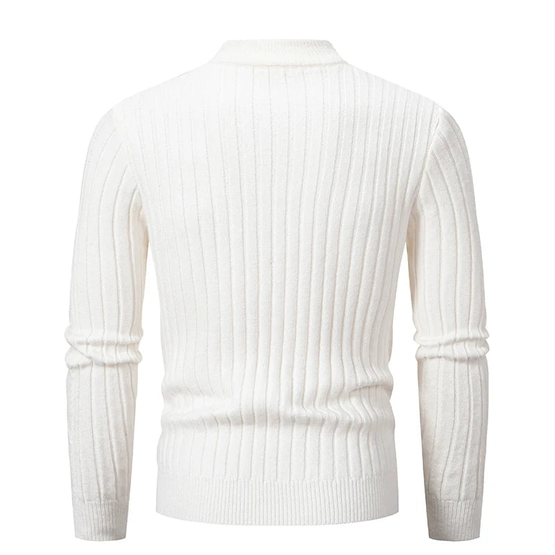 Autumn Winter Men's Solid Color Pullover Knitted Sweater Thick Stripes Sweaters Clothing
