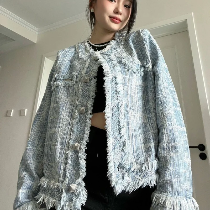 Autumn Winter New Denim Coat for Women American Street Style Baggy Denim Jacket Woman Fashion Versatile Blue Women's Coat AMAIO