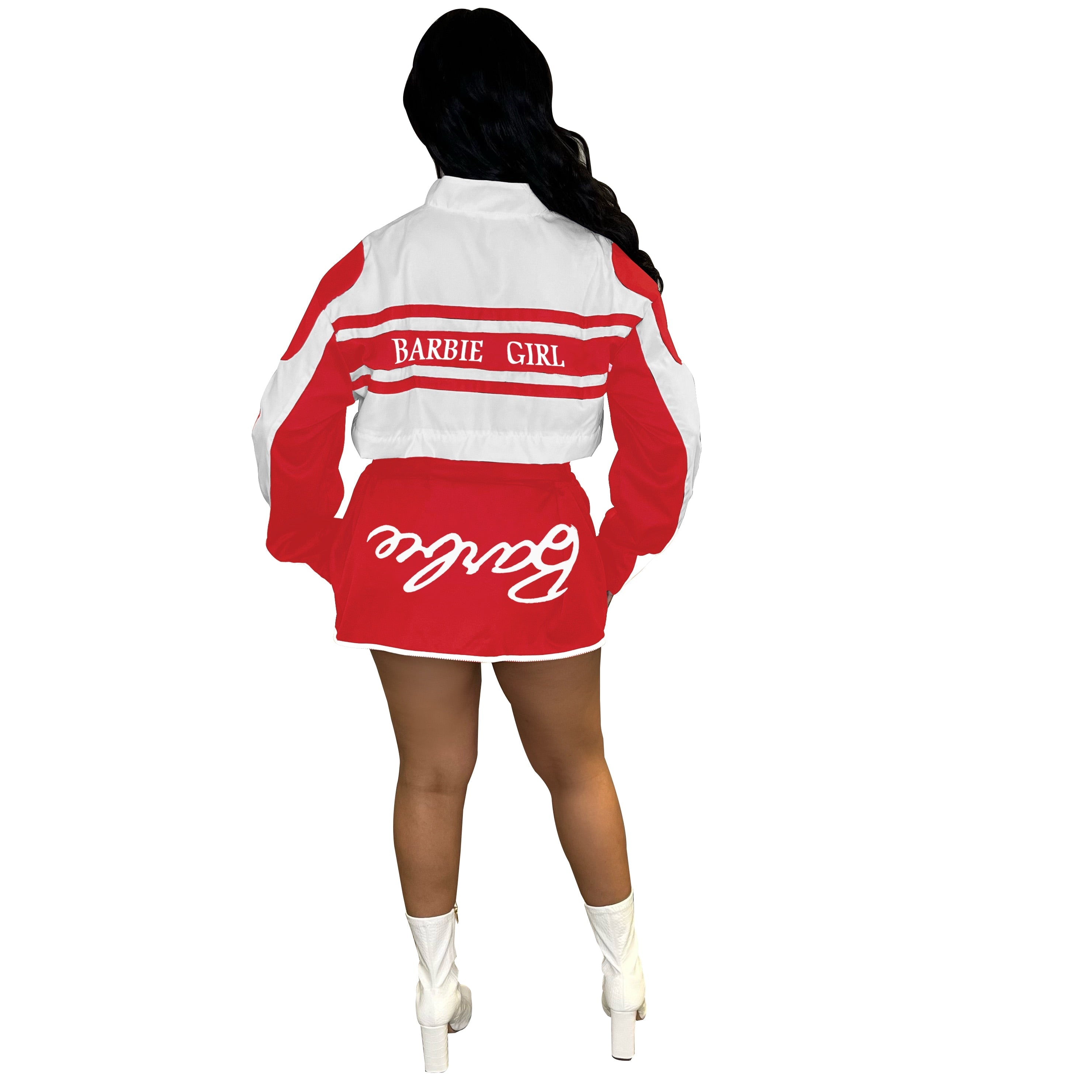 Autumn Winter New Fashion Casual Locomotive Sports Printing Long Sleeve Button Mini Skirt Women's Skirt Suit