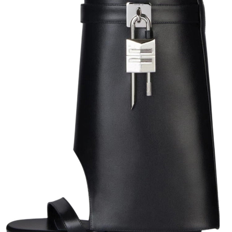 Autumn/Winter New Fashion Large Lock Waist Skirt Boots High Heel Leather Thick Bottom Side Zipper Women's Short Boots