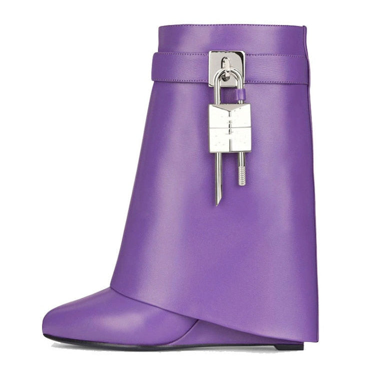 Autumn/Winter New Fashion Large Lock Waist Skirt Boots High Heel Leather Thick Bottom Side Zipper Women's Short Boots