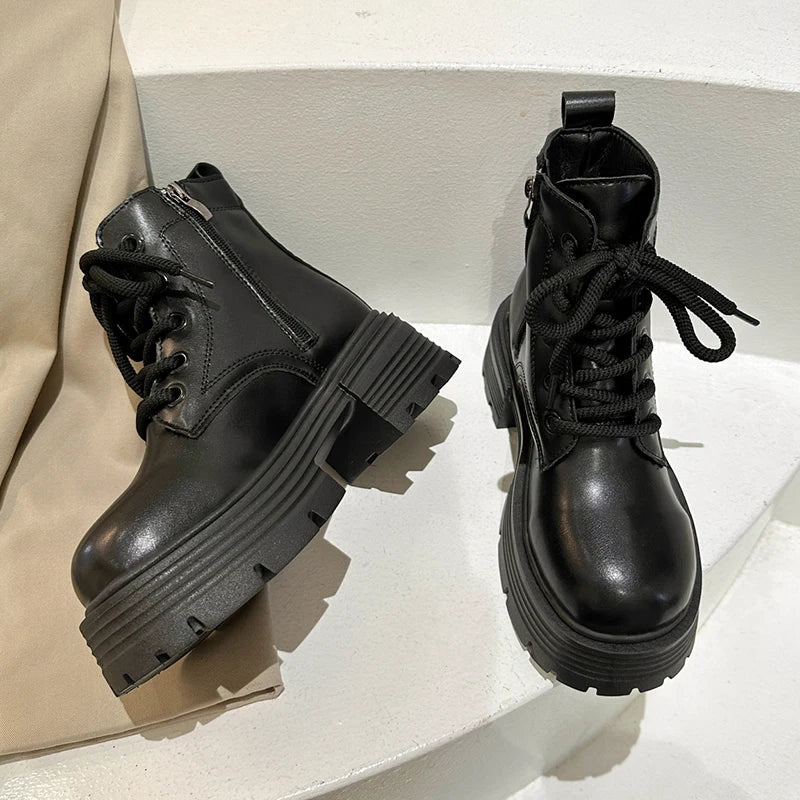 Autumn Winter Plush Warm Ankle Boots for Women Punk Chunky Platform Shoes Woman Thick Bottom Non Slip Motorcycle Boots