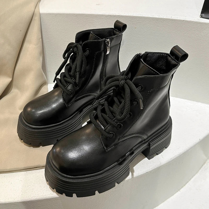 Autumn Winter Plush Warm Ankle Boots for Women Punk Chunky Platform Shoes Woman Thick Bottom Non Slip Motorcycle Boots