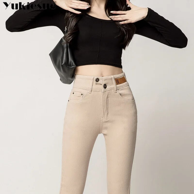 Autumn Winter Warm Women High Waist Stretch Jeans Pants Pencil Streetwear Hip Lift Denim Legging Korean Fashion Skinny Pants
