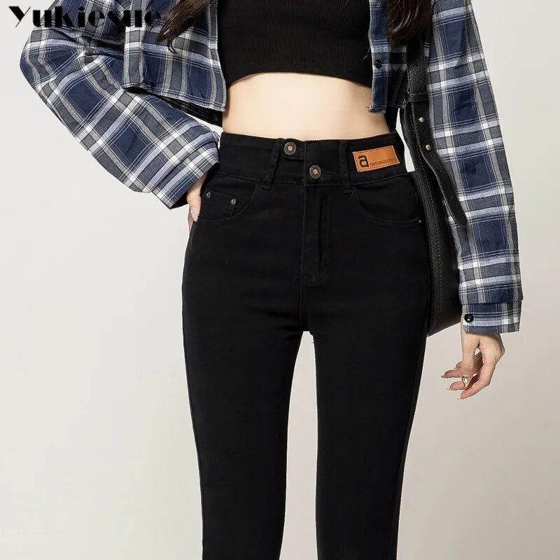 Autumn Winter Warm Women High Waist Stretch Jeans Pants Pencil Streetwear Hip Lift Denim Legging Korean Fashion Skinny Pants