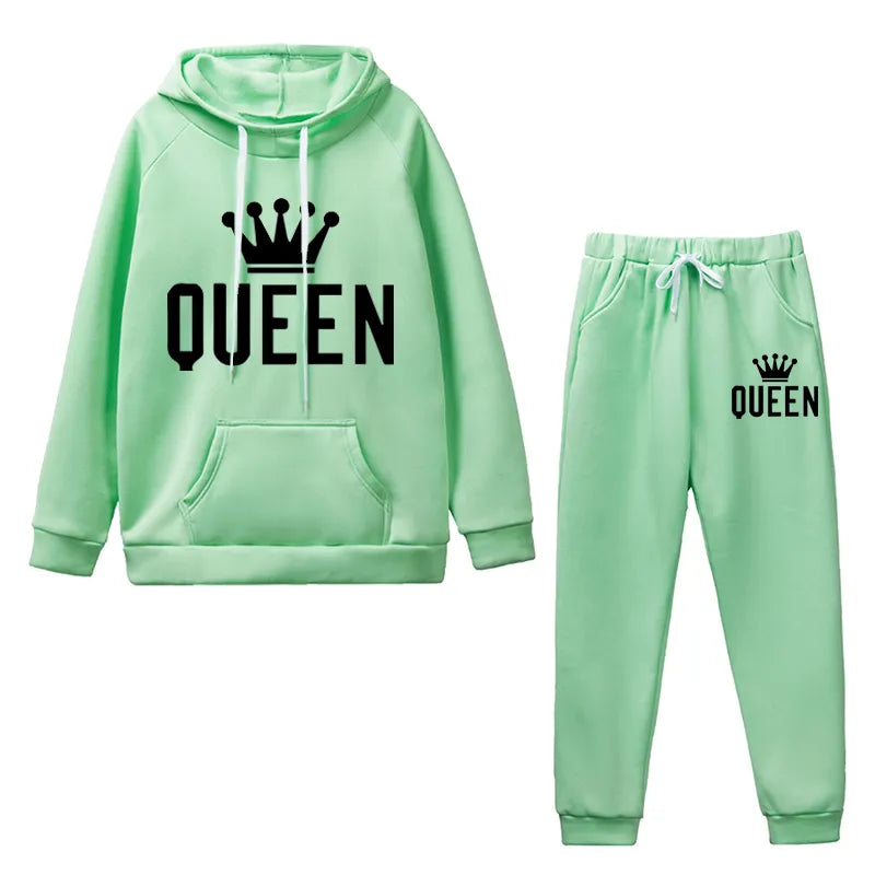 Autumn Winter Woman Hoodies Suit Casual 2 Piece Sets Womens Tracksuit Outfits Fashion Jogging Clothing Pullover Fleece Pant Sets green