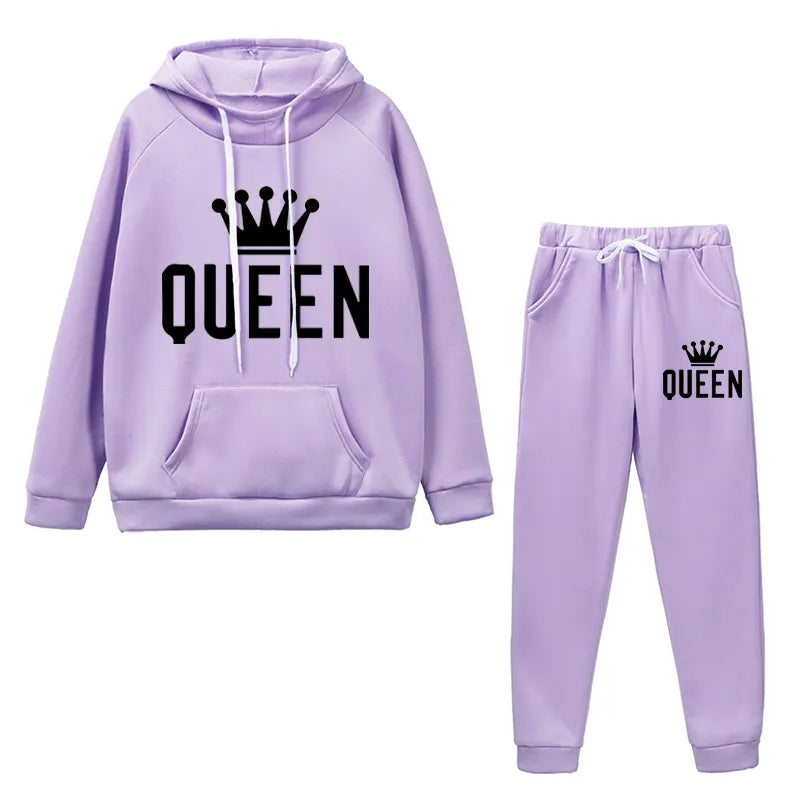Autumn Winter Woman Hoodies Suit Casual 2 Piece Sets Womens Tracksuit Outfits Fashion Jogging Clothing Pullover Fleece Pant Sets PURPLE