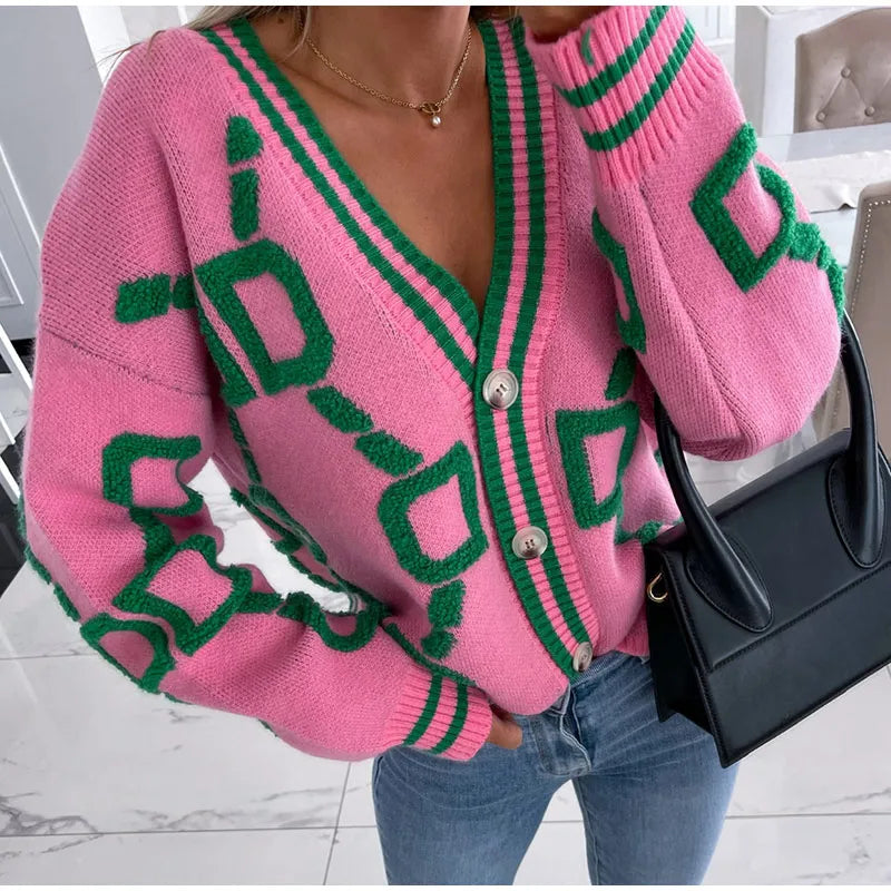 Autumn Winter Women Cardigan Knitted Sweater Jacket Warm Embroidery Fashion Knit Cardigans Coat Lady Loose Sweaters 2022 AMAIO