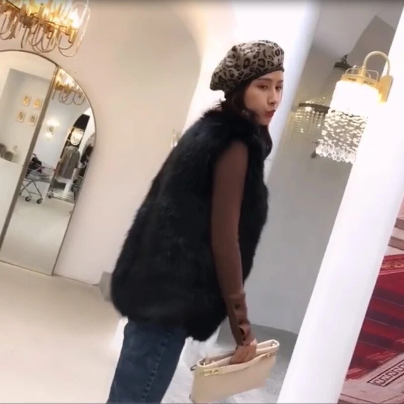 Autumn Winter Women Faux Fox Fur Vests Coats Sleeveless Fur Jackets